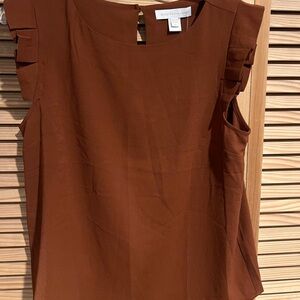 Brown Ruffled Sleeveless Blouse NWT